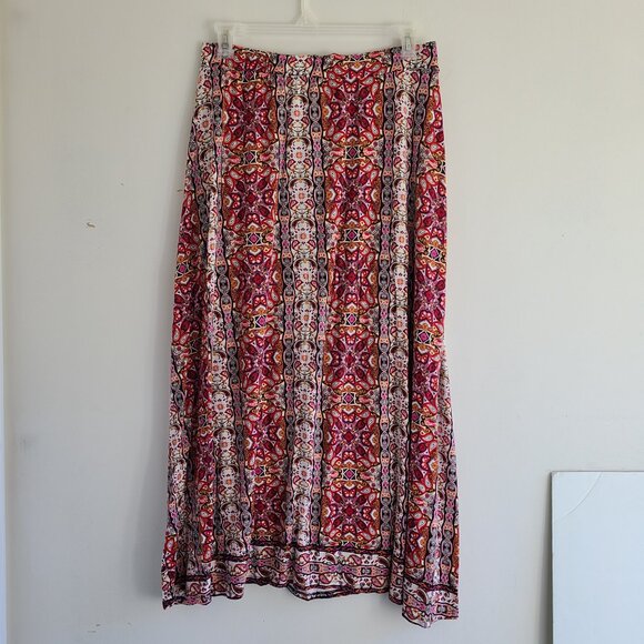 Cato A-line Midi Skirt 14/16W Jersey Boho Multicolor Casual Red Pink Pull On - Picture 2 of 9